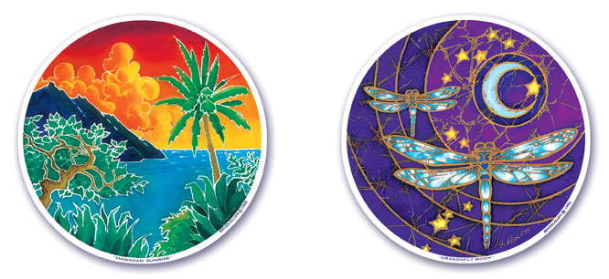 Hawaiian Sunrise and Dragonfly Moon Window Stickers