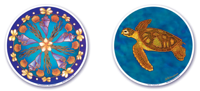 Plumeria Delight and Sea Turtle Window Stickers