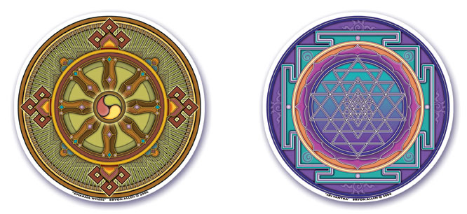 Dharma Wheel and Sri Yantra Window Stickers
